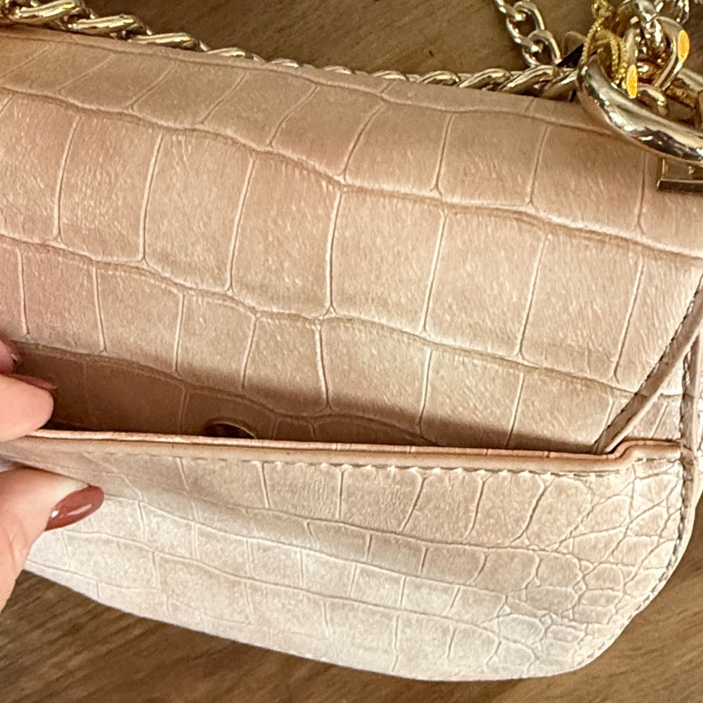 *BEBE* Michelle Mini Saddle Bag Crossbody Chain Strap Shoulder Purse tan - NEW - Picture 7 of 12